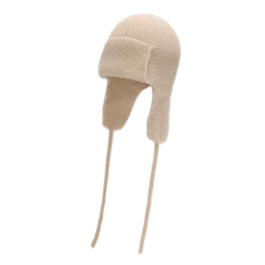 ZLYC Women Winter Knitted Earflap Beanie Hat Soft Cashmere Feel Warm Ski Skully Cap (Plain Beige)
