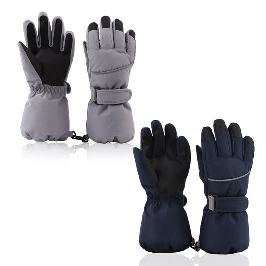 JANGANNSA Waterproof Children Ski Gloves Breathable Winter Mitten for Boys Girls Thinsulate Lined Kids Snowboard Glove 4-14Y (Navy+Gray, 4-6 Years)