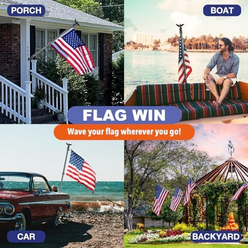 6FT Flag Pole Kit for House with Holder Bracket, Upgrade Stainless Steel Tangle Free Flagpole, Heavy Duty House Flag Pole Kit for 3x5 American Flag for Outside Porch,Outdoor,Boat (Black)