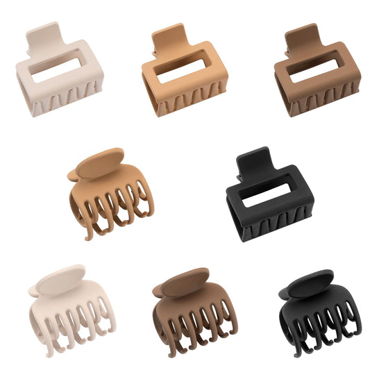 DEPOKA Matte Hair Clips for Women Girls - 2" Rectangle & 1.6" Double Row Teeth Small Jaw Clips, Non-Slip Design for Thin/Fine Hair (White, Khaki, Brown, Black)