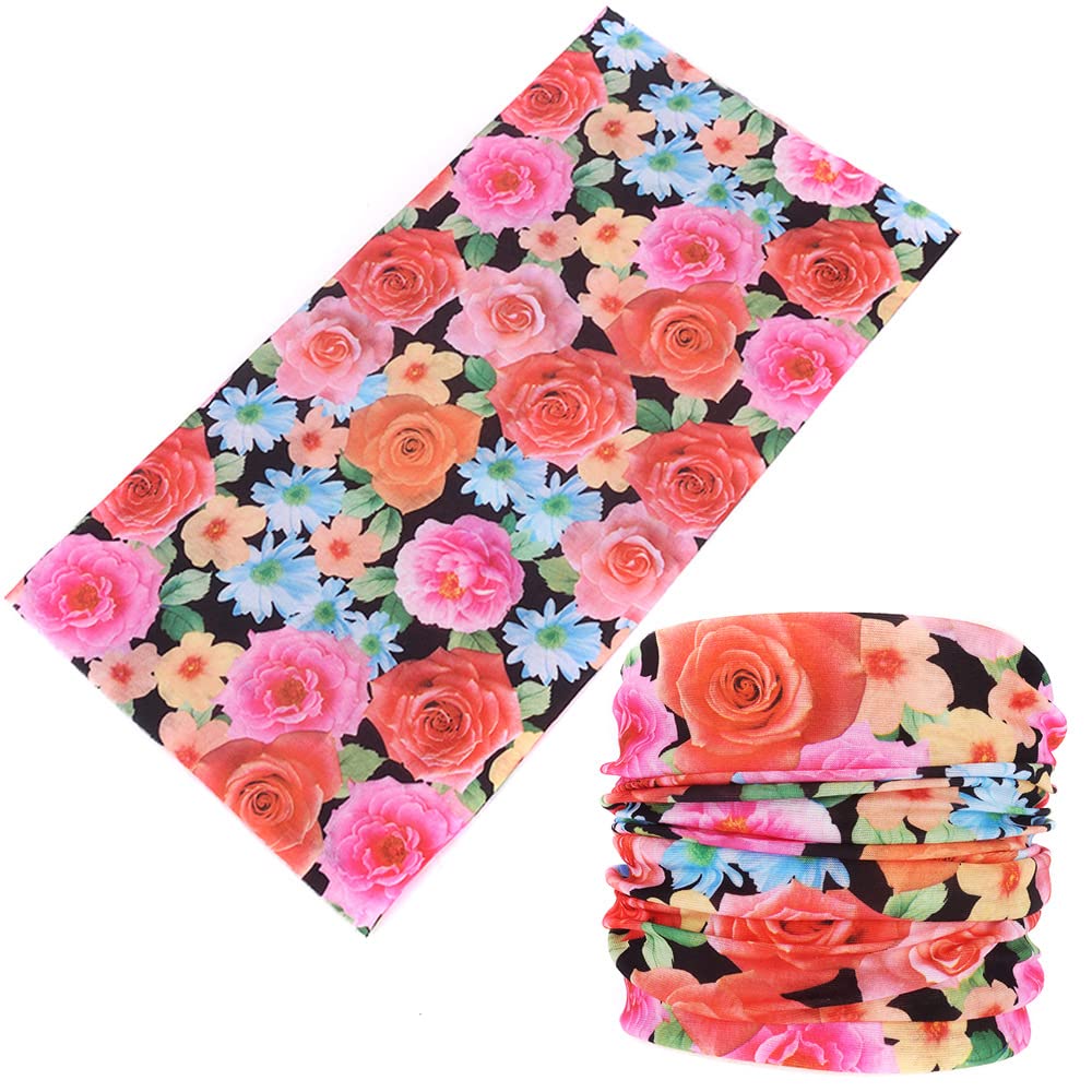 6 Pack Floral Bandanas UV Shield for Face Cover Balaclava Head Buff Scarf Fishing (Flower 2, 6)