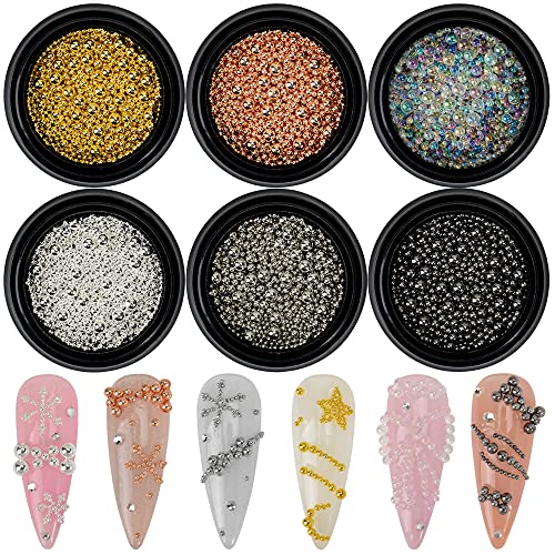 6 Boxes Nail Art Beads Nail Art Metal Balls Nail Beads For Nail Art Gold Silver Rose Gold Nail Art Steel Beads Nail Caviar Beads For Nail Art Nail Bubble Beads For DIY Crafts Decoration