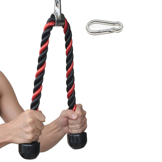 Tricep Rope Fitness Attachment Cable Machine Pulldown Heavy Duty Coated Nylon Rope with Solid Rubber Ends (36'' Black&Red)