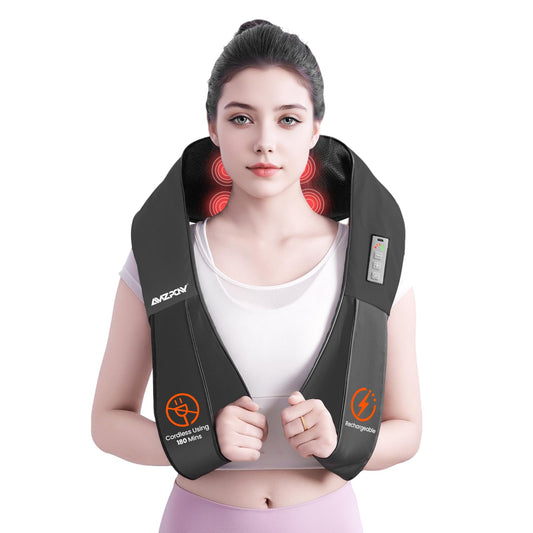 AMZPONY® Cordless Neck Massager for Pain Relief Deep Tissue, Rechargeable Shiatsu Neck and Back Massager Portable Kneading Shoulder Massage for Body Muscle Pain Relief,Gifts for Dad Mom Friends