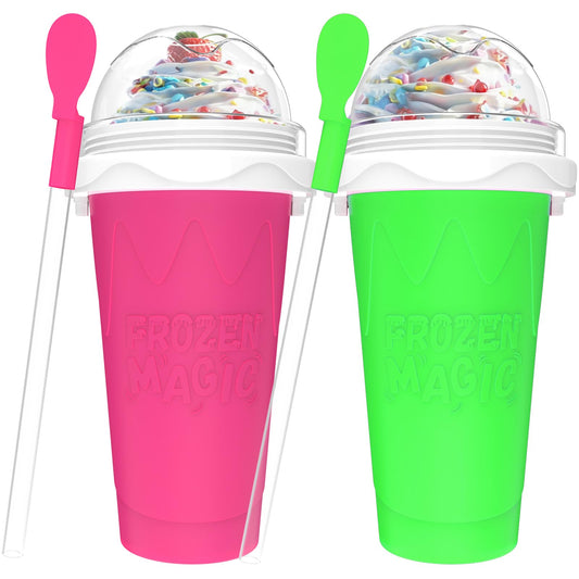 2PCS Slushie Maker Cup,DIY Magic Quick Frozen Smoothies Cups for Homemade Milk Shake Ice Cream Maker, Cooling Cups, Double Layer Squeeze Slushy Maker Cup,Birthday Funny Gifts for Friends &Family