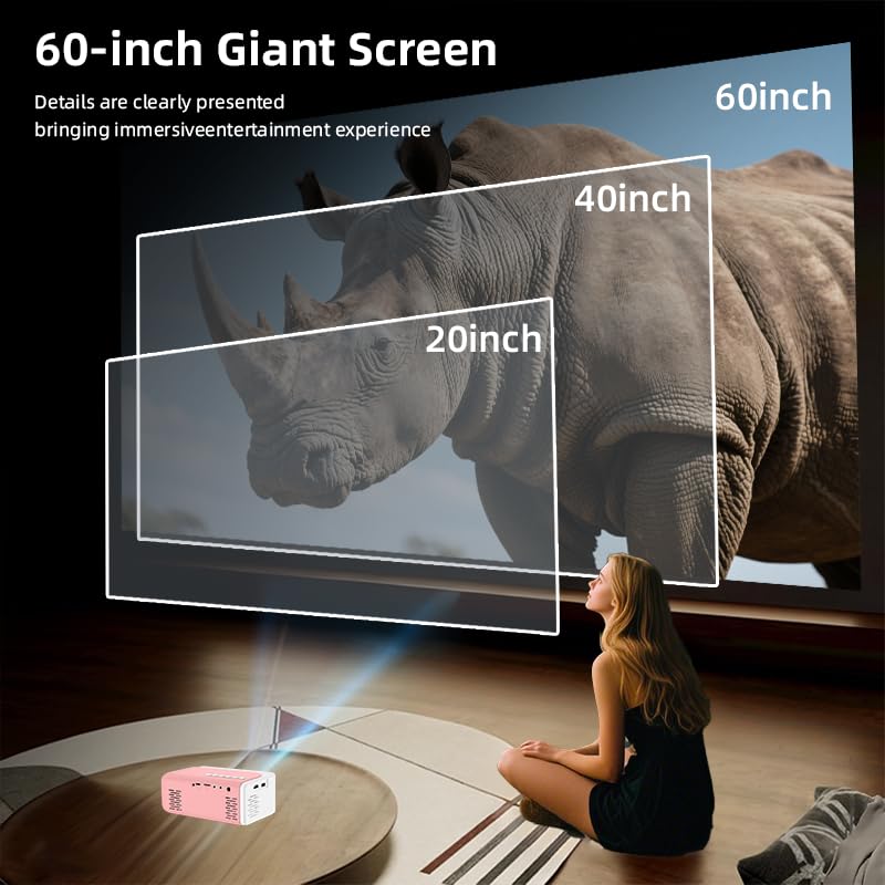 Mini Projector, HD 1080P WiFi Video Projector, Portable Outdoor Projector with Tripod, Gift for Kids, Home Theater Movie Phone Projector Compatible with USB, AV, Smartphone/Tablet/Laptop (pink)
