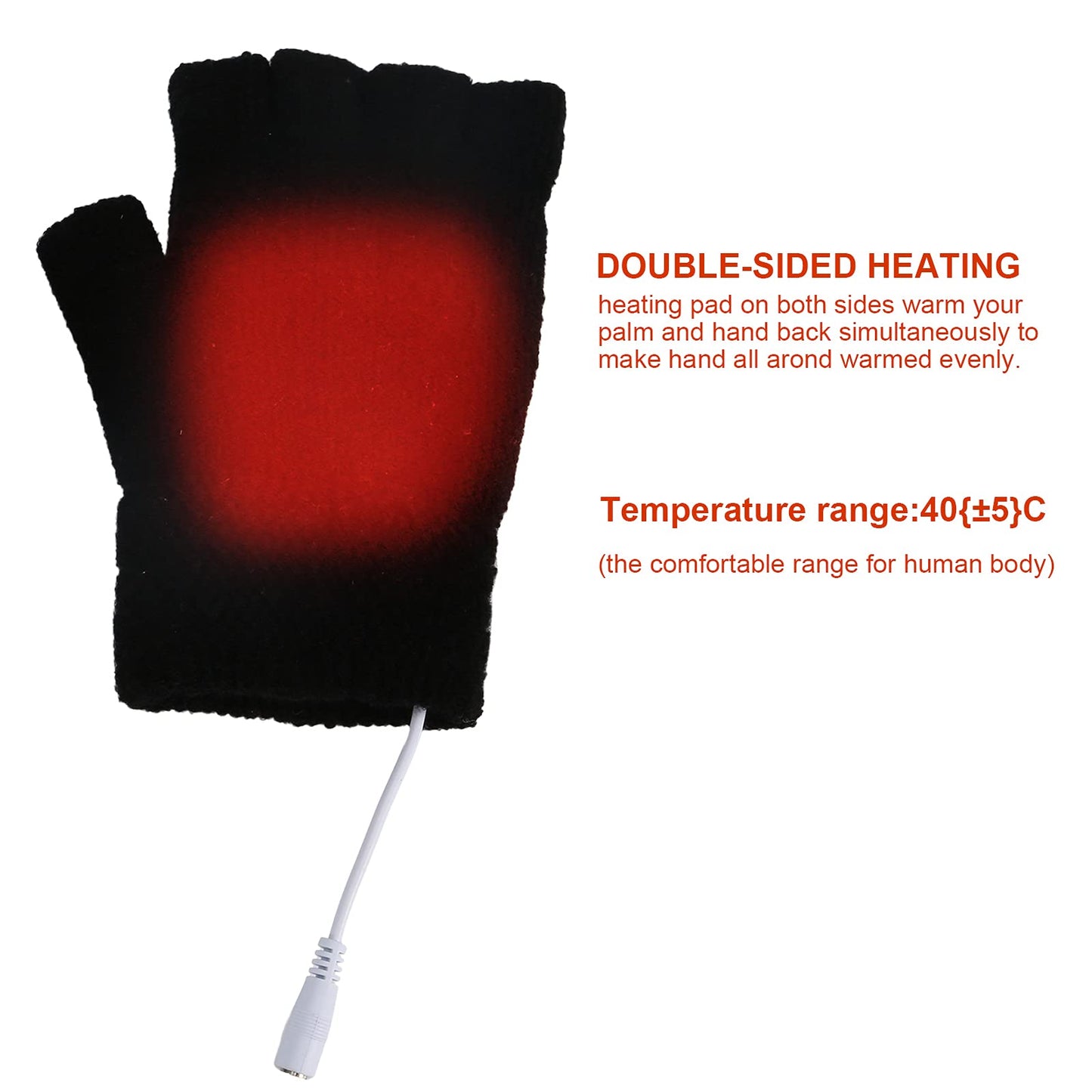Yunnyp USB Heating Winter Gloves USB Heated Mittens Cashmere Gloves Knitting Hands Full& Half Heated Fingerless Heating Warmer for Women Men