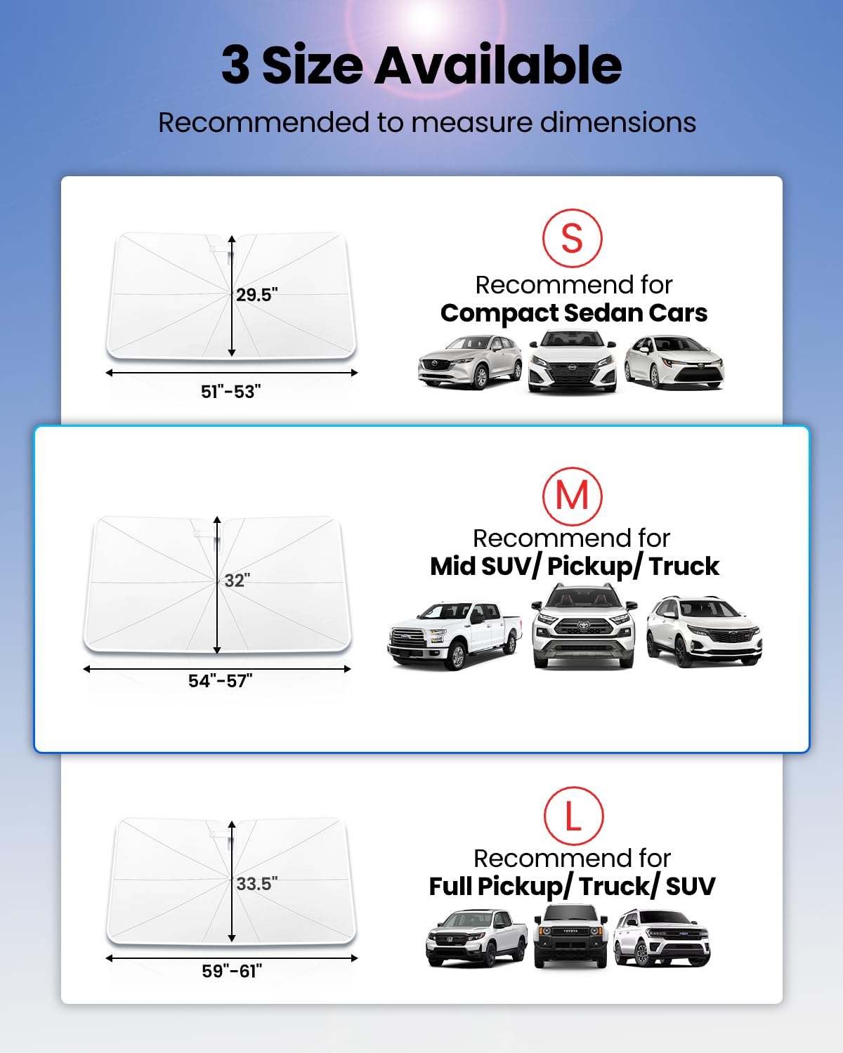 REEVAA 2025 Car Windshield Sun Shade Umbrella [2025 Upgrade Sun Protection & Keep Cool] Protect Interior, 360° Flex Handle Sun Shield Sunshade, Medium (57" x 32") for Most Car