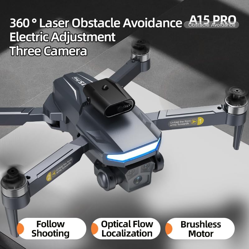 HOTOSYY drone optical flow positioning, electric adjustment, three camera obstacle avoidance, brushless motor, gray camera drone, suitable for beginners and adults (three batteries)