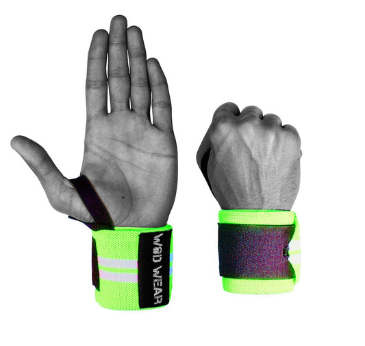 WOD Wear Wrist Wraps (Florescent Green - White Stripe)
