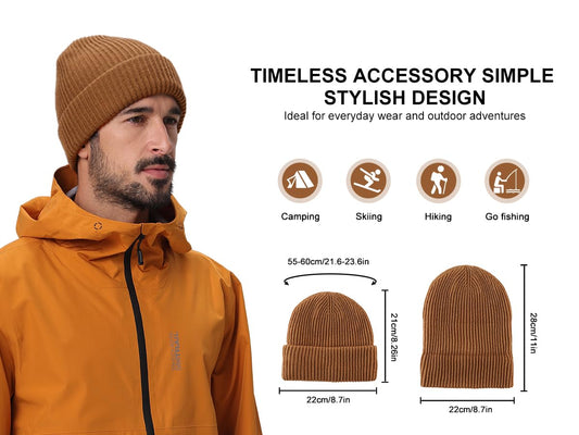 Home Prefer Mens Winter Hat Rib Knit Beanie Hat for Men Women Slouchy Cuff Beanie for Running Cycling Snow Ski Beanie (US, Alpha, One Size, Black+Khaki)