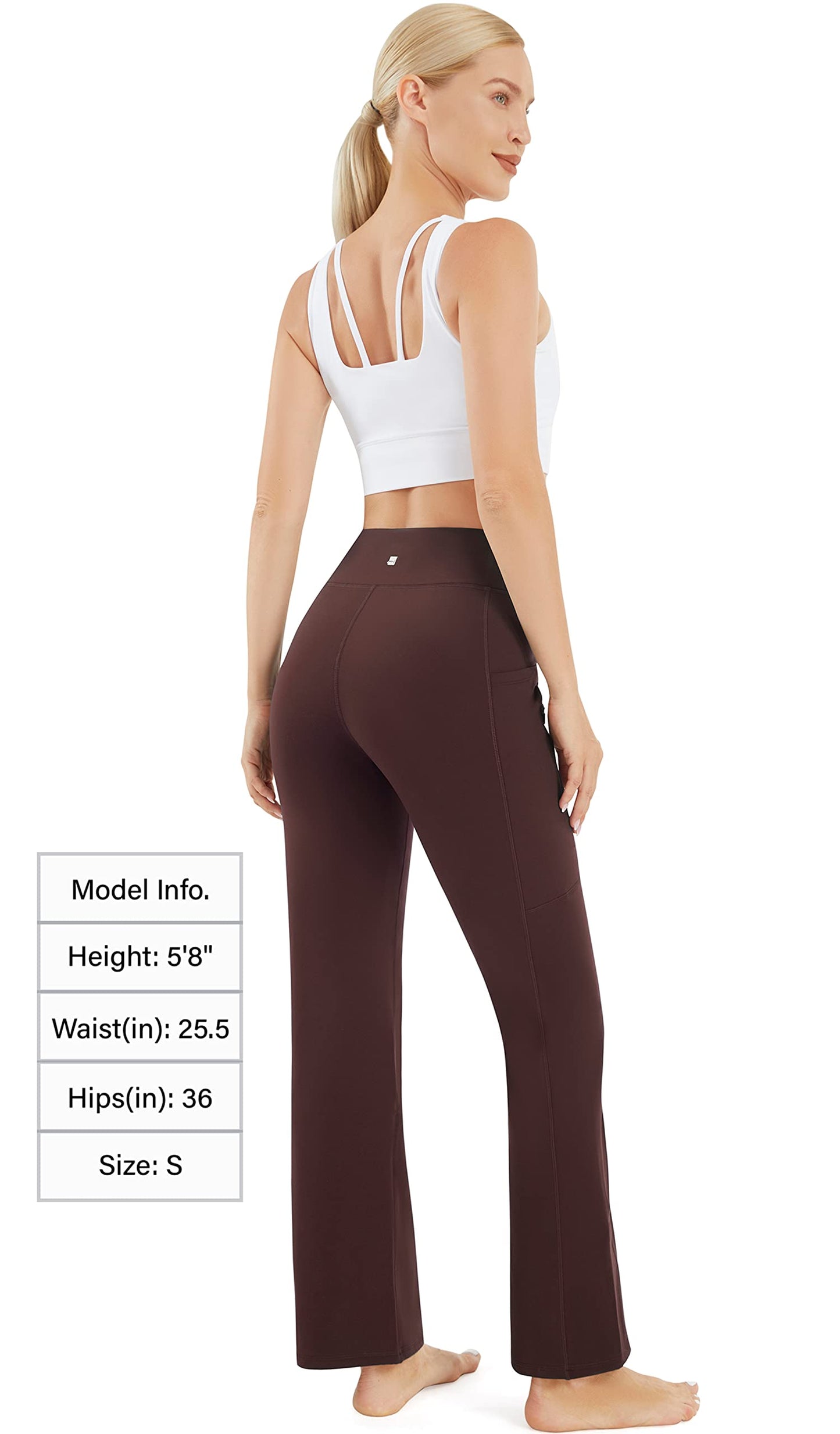 AFITNE Fleece Lined Pants Women Flare Leggings Bootcut Straight Leg Yoga Pants High Waisted Winter Warm Thermal Pants with Pockets-Brown-L