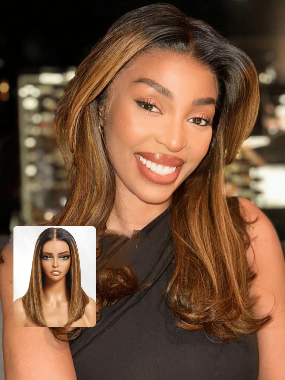 UNICE Bye Bye Knots Glueless 7x5 HD Lace Front Wigs Human Hair Pre Plucked Pre Cut Bleached Knots Dark Roots Brown Blonde Highlight Blunt Bob Wigs Natural Looking 150% Density 10 inch