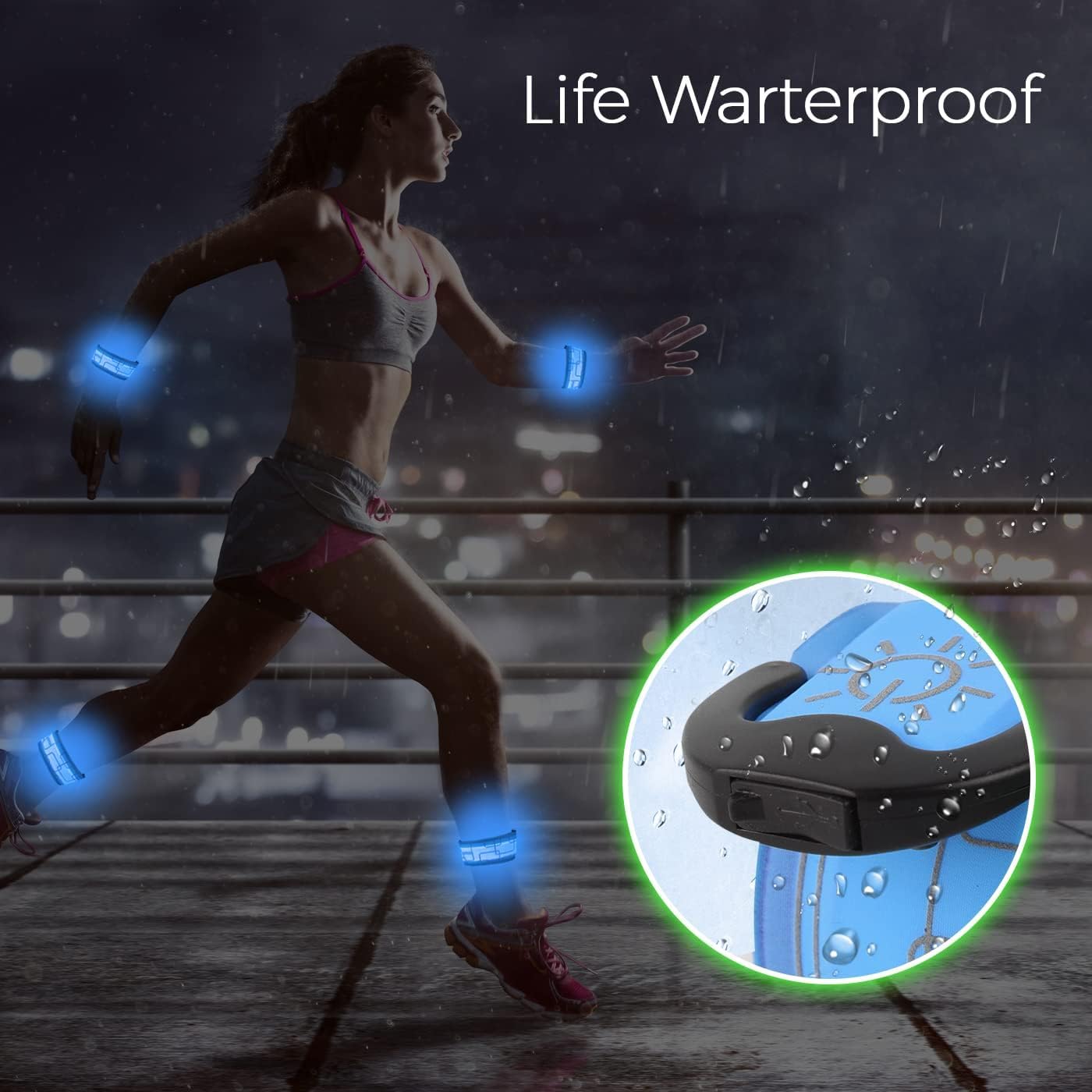 LOBKIN 2 Pcs Rechargeable Safety Bracelets - LED Slap Armband Kids Night Safe Walking Wrist Band Reflective Belt - Magic Band Running Lights Gear for Runners Joggers Bikers