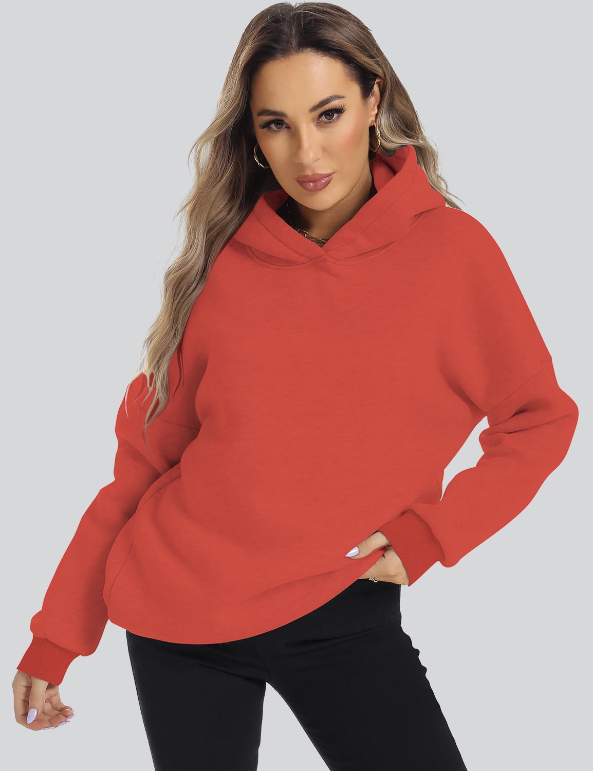 ROYLAMP Oversized Hoodies for Women Cute Sweatshirts Fleece Long Sleeve Sweaters Loose Casual Pullover Spring Fashion Winter Y2k Clothes Teen Girls 2024 Orange XL