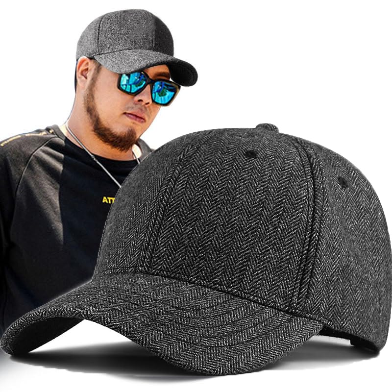 Oversize XXL Baseball Caps for Men Winter Wool Big Head Hats Large Head Hat Plus Size Cap Adjustable 22.5"-25.5" Grey