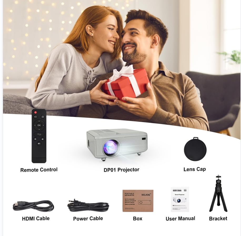 Mini Bluetooth Projector(Phone HDMI Cable Included), Portable Outdoor Projector, Native 1080P Projector, Compatible 4K, Supports Android/iPhone/TV Stick/Laptop/PS5/HDMI/USB, Indoor and outdoor use