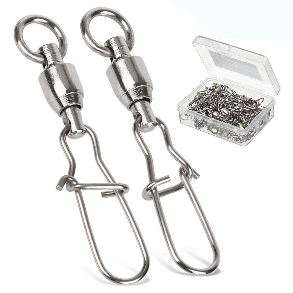 AMYSPORTS Duo Lock Snap Fishing Swivels Stainless Barrel Swivels Fishing Lure Snap Swivels Ball Bearing Swivels Fishing Tackle for Saltwater Fishing Freshwater Fishing 25pcs 66lbs