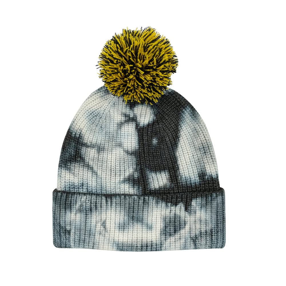 LARTIGUE Womens Tie Dye Knitted Beanie Hat Unisex Knit Skull Cap Soft Winter Warm Hat with Pom Black