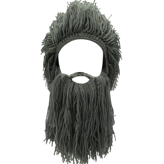 LerBen Men Women Knit Bearded Hats Handmade Wig Winter Warm Ski Mask Beanie (Light Gray)