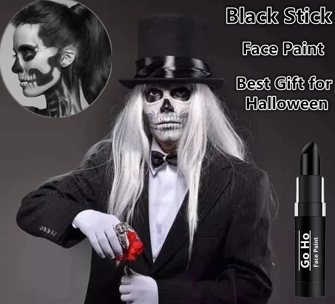 Go Ho Makeup Clown Black Cream-Blendable Stick - Black Face Body Paint Stick Professional SFX Makeup Cosplay Costume,Safe Facepaint Nose&Lip Smacking,Eye Black Football Sports Halloween