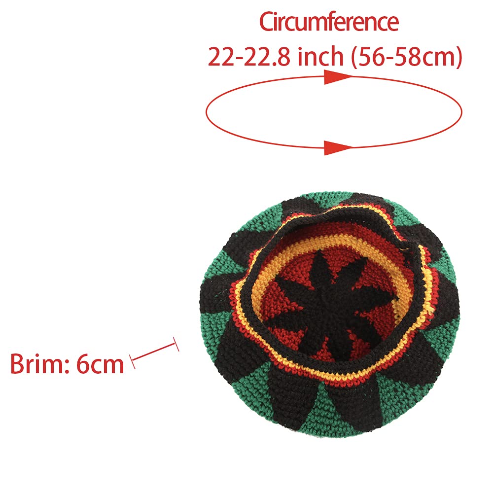 2Pcs Wool Knit Rasta Hat Reggae Jamaican Cap Colorful Beanie Skull Hat Slouchy Baggy Cap Winter Autumn