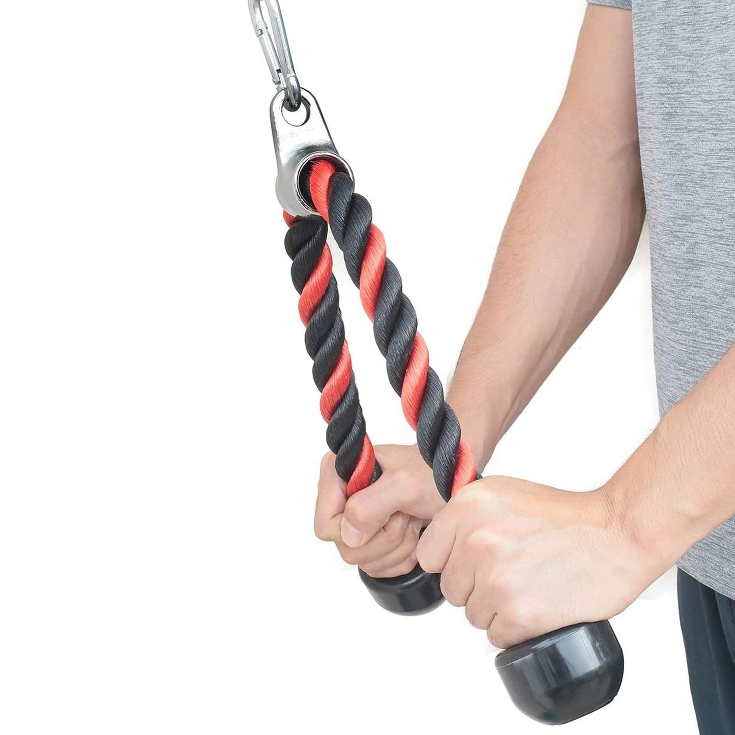 Tricep Rope 27 & 35 inches 2 Colors Fitness Attachment Cable Machine Pulldown Heavy Duty Coated Nylon Rope with Solid Rubber Ends (27'' Black&Red)