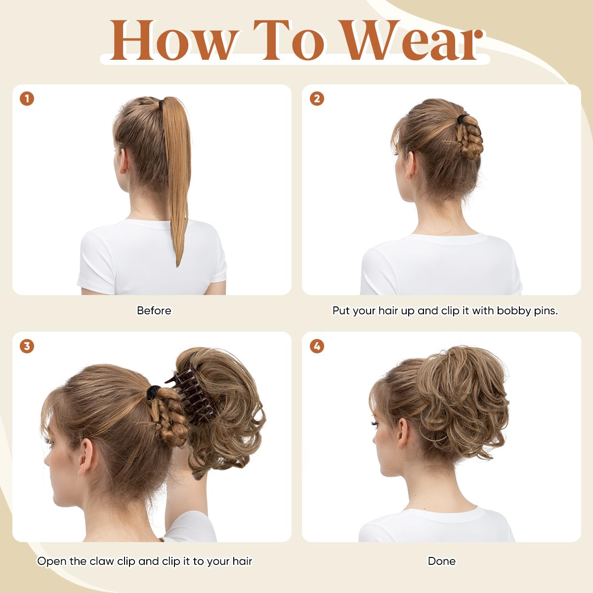 youngways Claw Clip Short Ponytail Messy Bun Hair Piece Bendable Hair Branch Extensions Fluffy Wavy Curly Synthetic Versatile Ivory Blonde Hairpieces