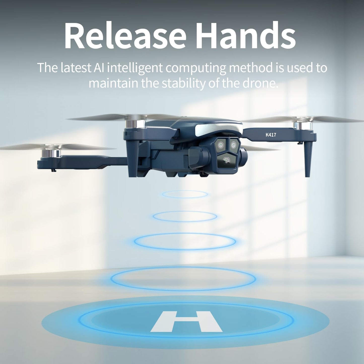 K417 Drone with Camera 1080P HD,Blue LED Lights AI Drones,90° Electric Adjustable with 2 Cameras for Adults,FPV Transmission,Remote Control Quadcopter with Altitude Hold for Beginners,Carry Case