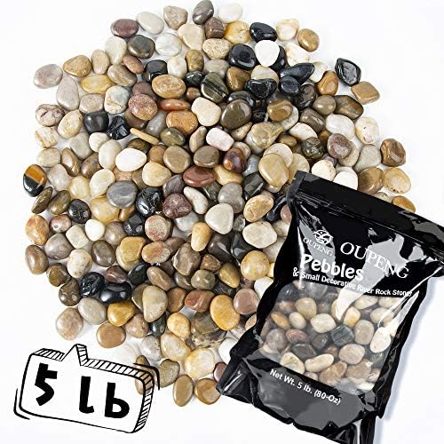 Pebbles Polished Gravel, Natural Polished Mixed Color Stones, Small Decorative River Rock Stones 5 Pounds (80-Oz)