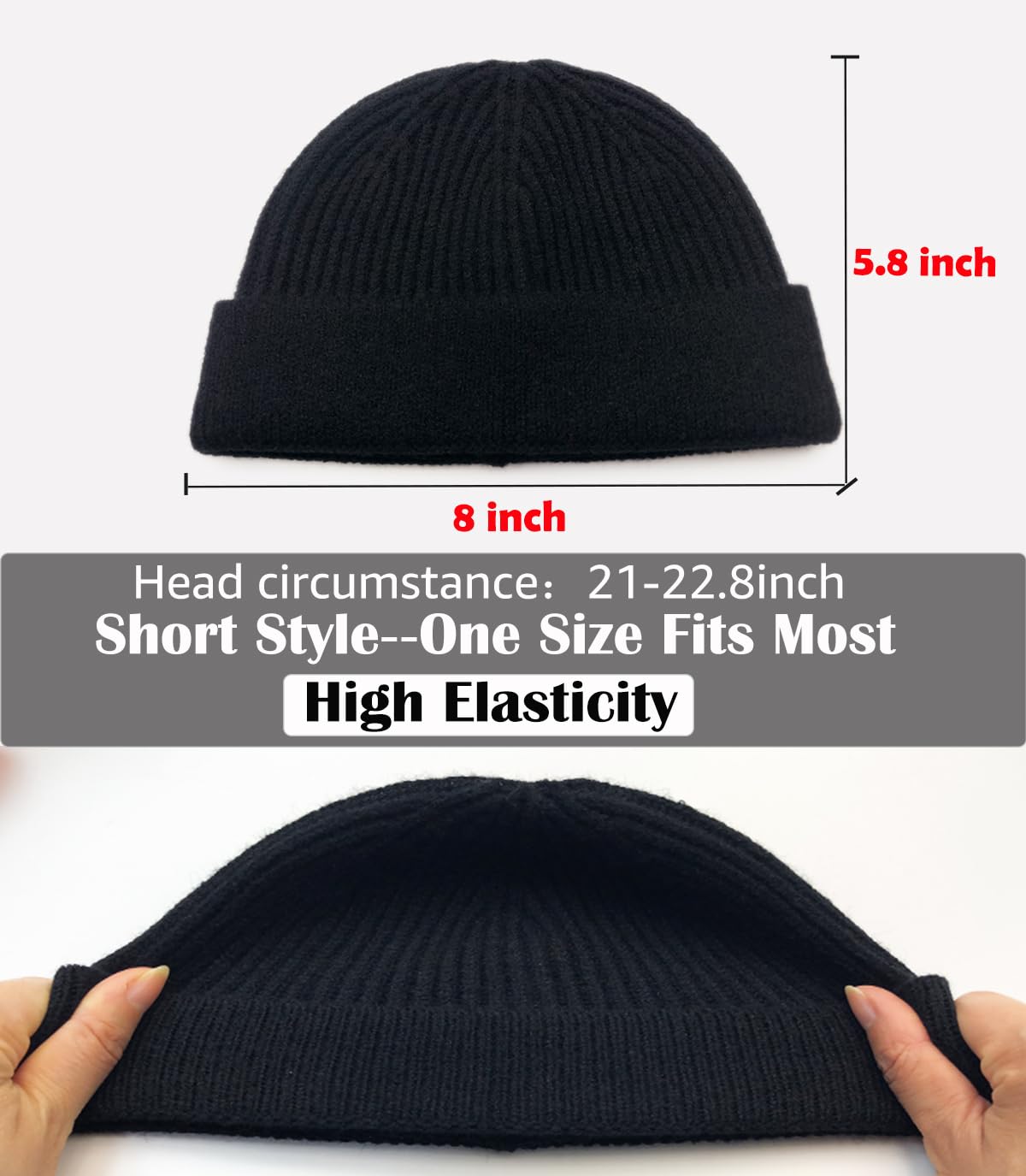 ROYBENS 2PCS Thin Swag Wool Knit Cuff Short Fisherman Beanie for Men Women, Winter Warm Hats,Trawler Watch Hat Soft Spring Fall Skull Cap Unisex