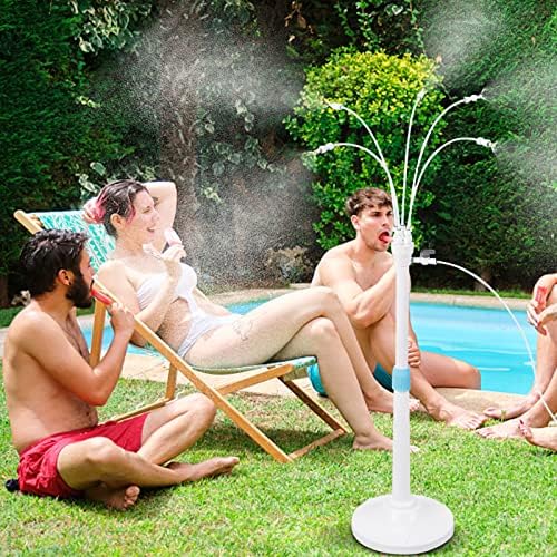 Misters for Outside Patio, Standing Misting Cooling System, Portable Outdoor Water Mist Hose Kit, Adjustable 45.7in Height & 5 Spray Nozzles for Backyard Garden Pool Tanning BBQ Cool Kids Pet Playing
