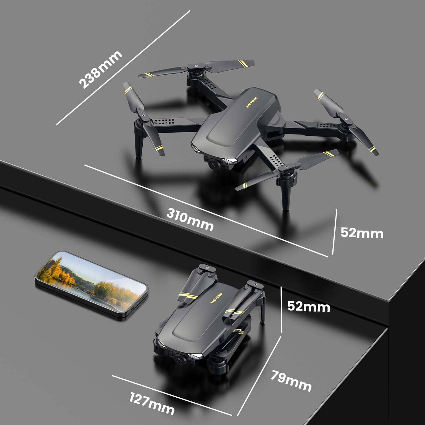 WeFone Drone with Camera for Kids Adults, WF11 1080P HD Mini Drones with FPV Transmission Foldable RC Quadcopters for Beginners, One-Key Start, Headless Mode, 360° Flip, 22 Mins Flight Time