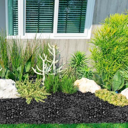 GASPRO 15lb Black River Rocks for Landscaping Outdoor, Polished Black Pebbles for Planters - 1 to 2 Inch, Large Decorative Stones for Garden Decor