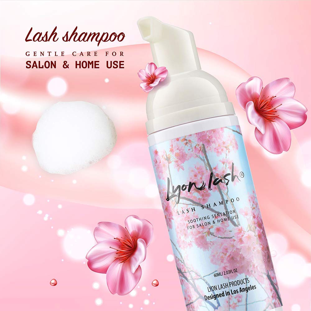 Eyelash Extension Shampoo - Lyon Lash Eyelid Foam Cleanser/Gentle Formula for Sensitive people/Paraben & Sulfate Free/Remove Eye Makeup & Oil & Dust/For Salon and Home Use (60ml without brushes)