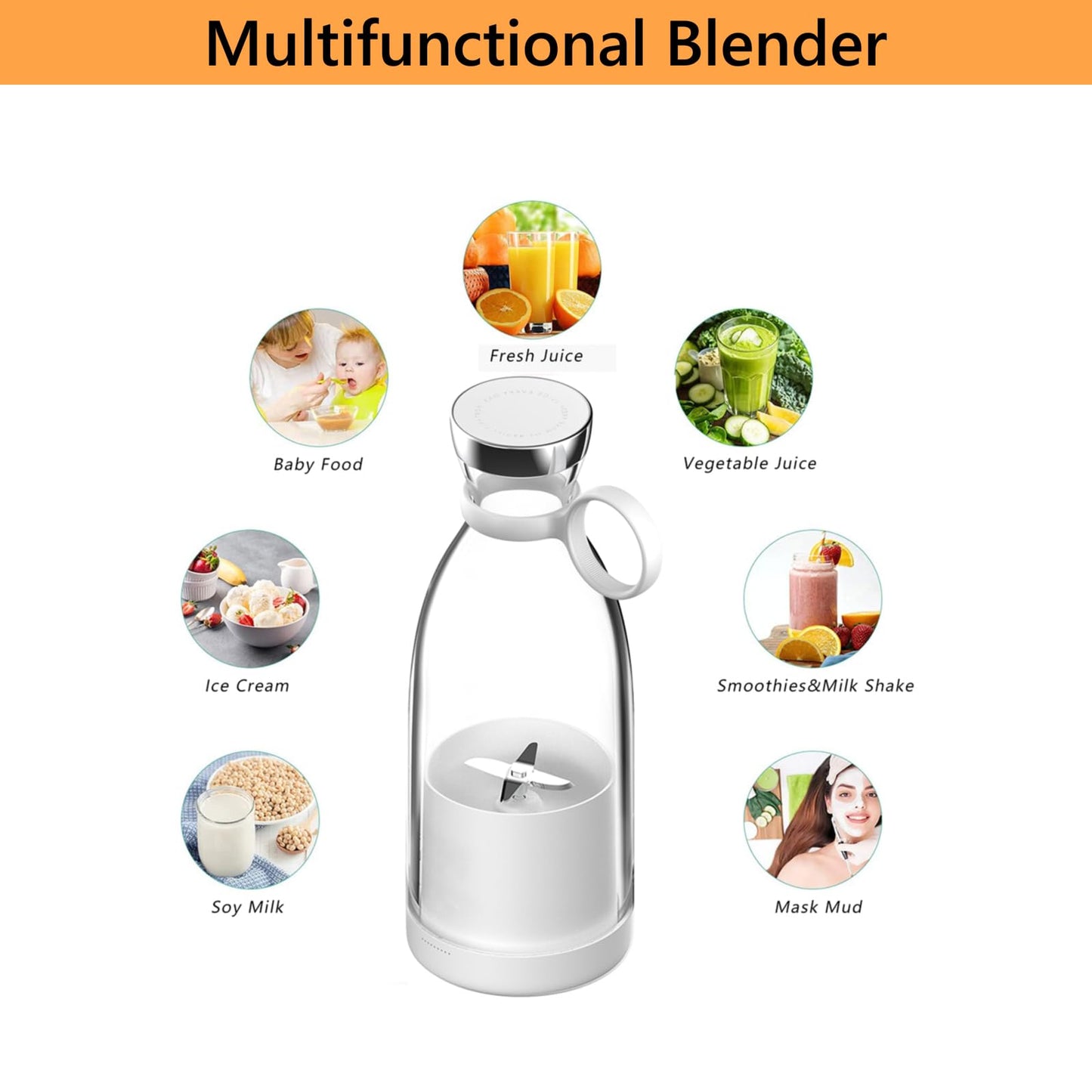 OTPEIR Portable Blender for Shakes and Smoothies with 11.83 Oz Travel Cup and Lid,Durable Stainless Steel Blades for Juice Blending Performance, White