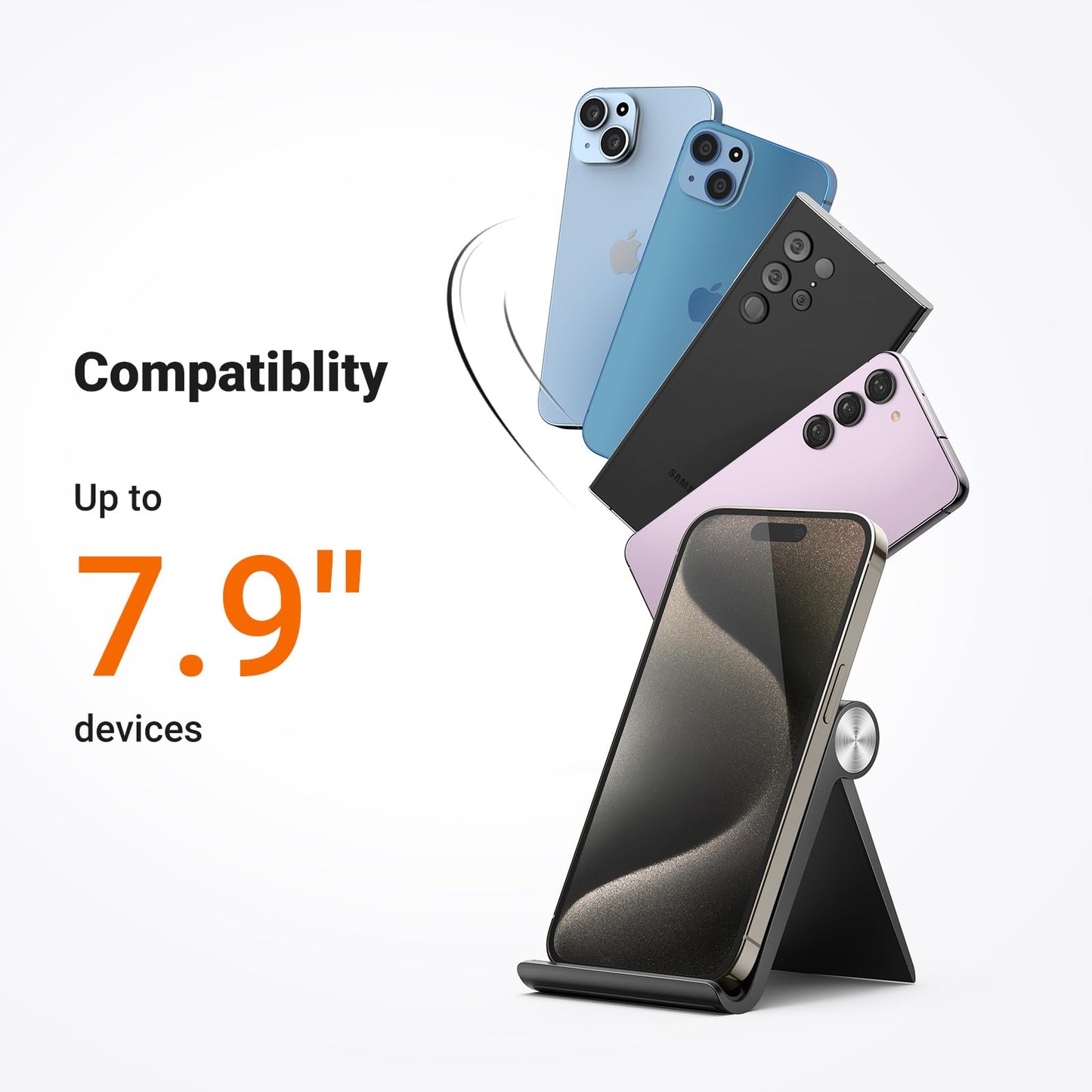 UGREEN Cell Phone Stand for Desk Portable Foldable Phone Holder Angle Adjustable Compatible with iPhone 16 15 Pro Max 14 Plus, iPhone 13 12 11 SE XS XR Smartphone, Mini Size, Black