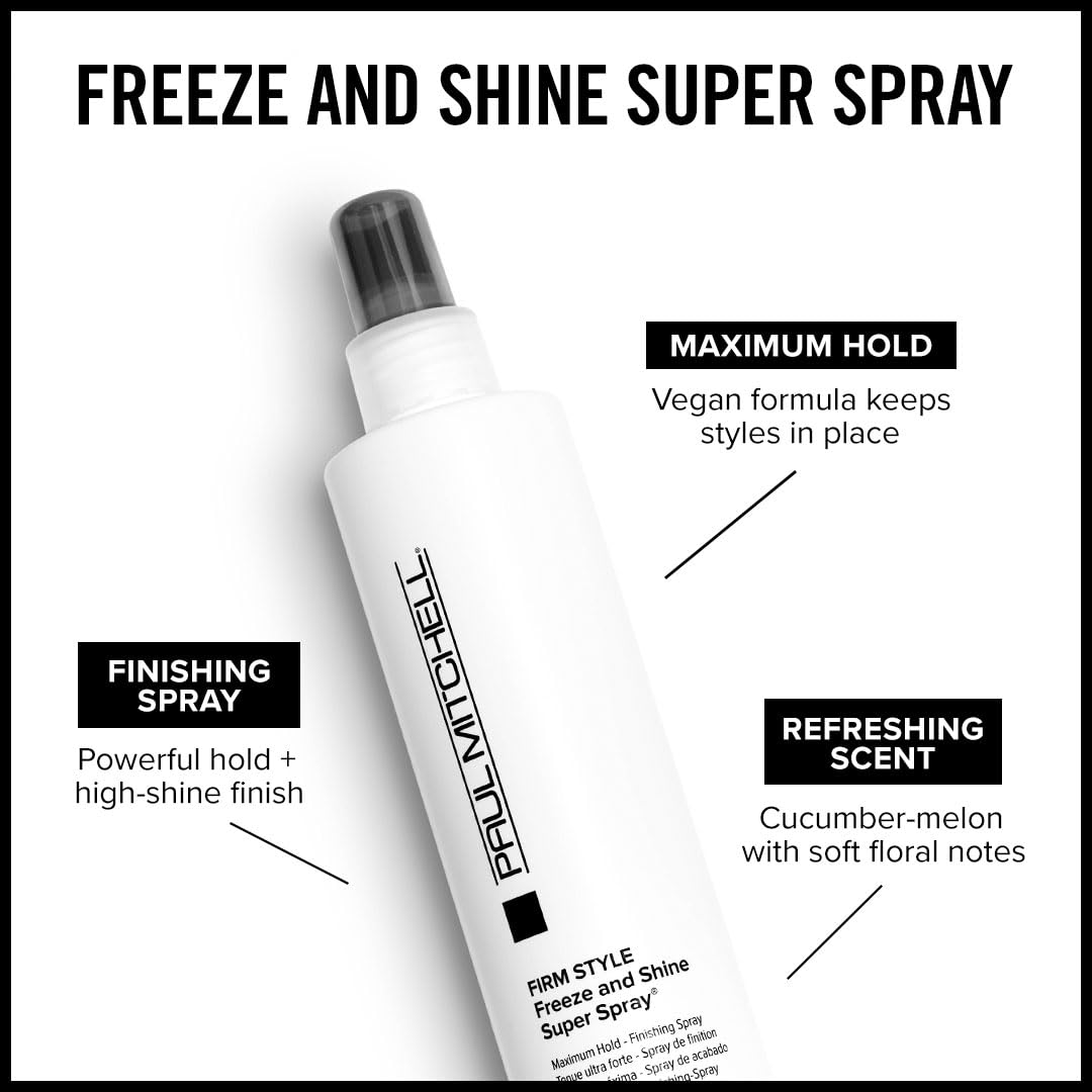 Paul Mitchell Freeze and Shine Super Hairspray, Maximum Hold, Shiny Finish Hairspray, For Coarse Hair, 3.4 fl. oz.