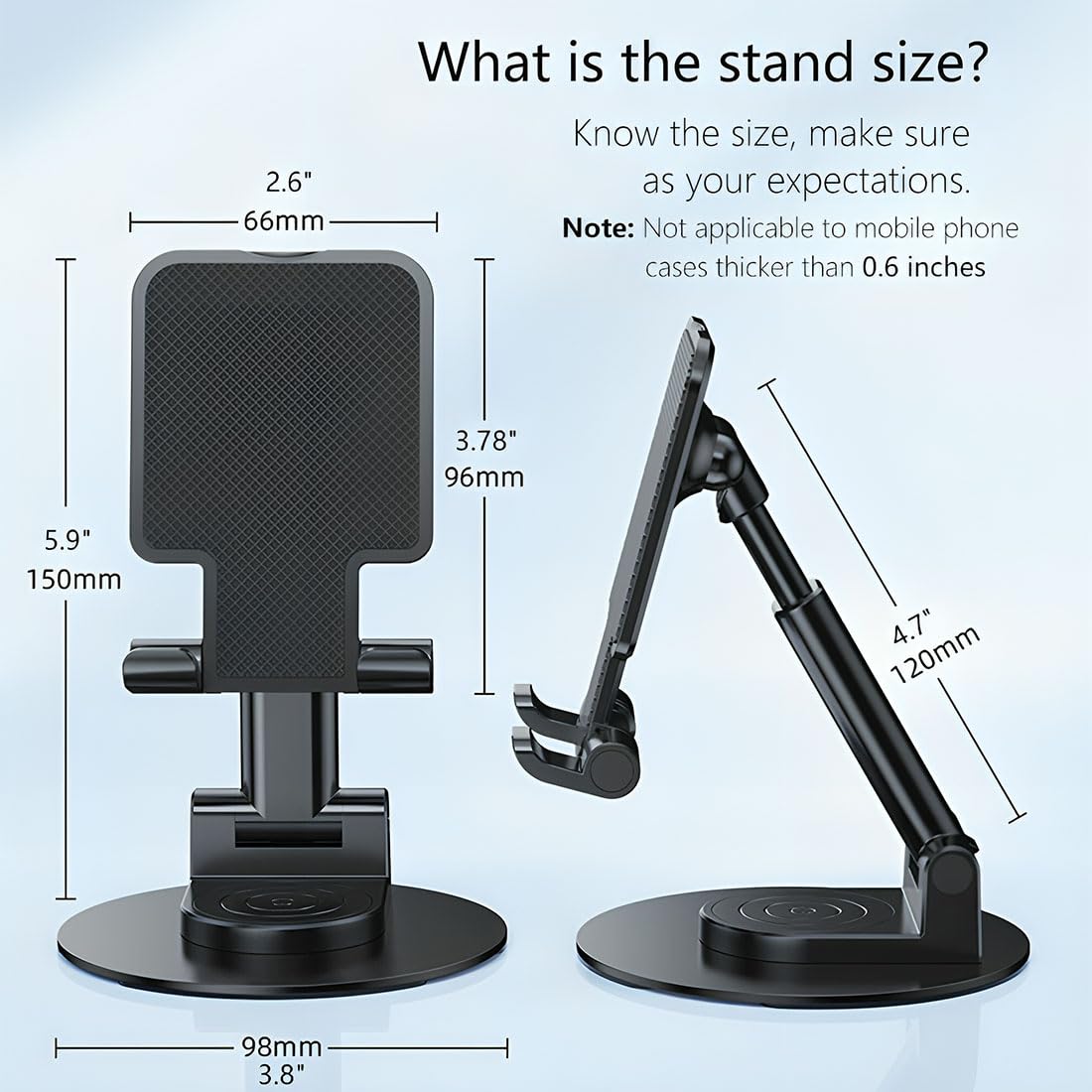 Phone Stand for Desk 360 Degree Rotating Phone Holder Adjustable Cellphone Accessories Portable Smartphone Stands Foldable Holder for Desk Home Office (Black)