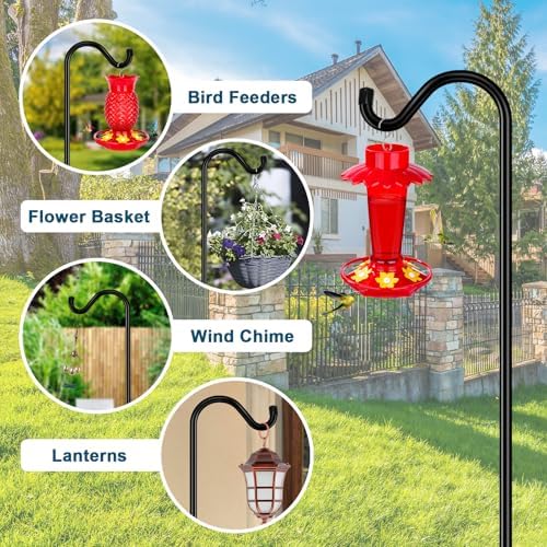Gtongoko Shepherds Hook for Outdoor, 92 Inch Bird Feeder Pole with 7 Prongs Base, 3/4 Inch Thick Heavy Duty Adjustable Garden Hook for Hanging Plant, Hummingbird Feeder, Lantern, 1 Pack