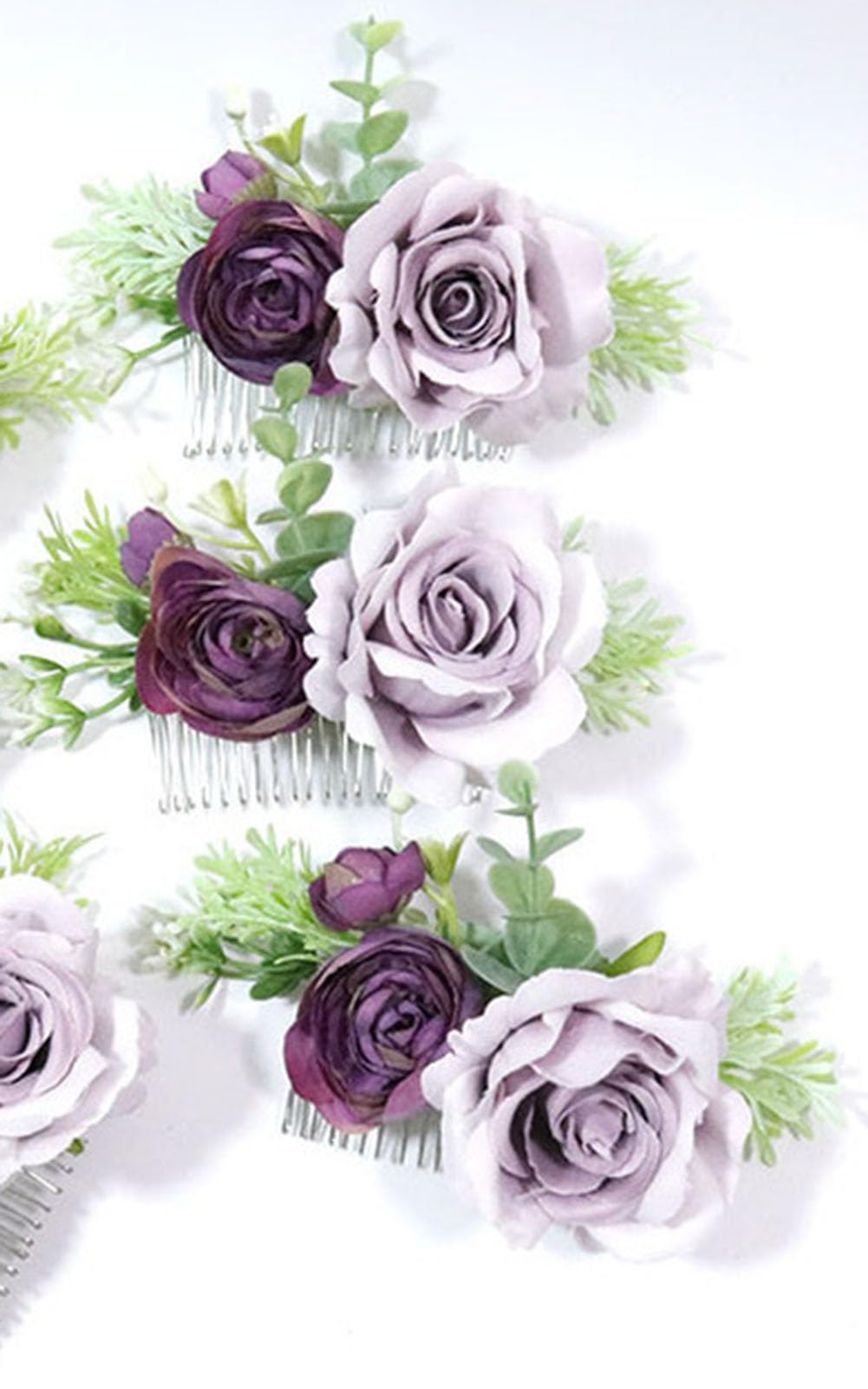 MAFELOE Women Hair Side Comb Artificial Flower Accessories for Bridal Wedding-Light Purple+Deep Purple