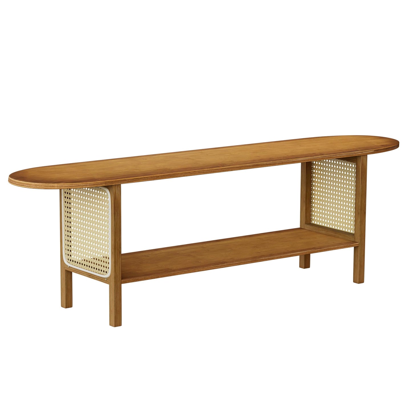 Mordchil HF Bamboo TV Stand for TVs up to 65", Accent Entertainment Center with Storage, Media Console Table with Rattan, Modern TV Stand for Living Room, Bedroom, 55"(L), Walnut