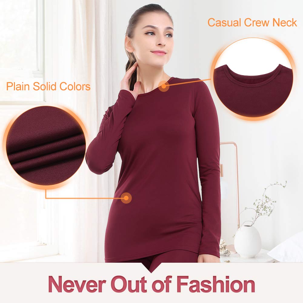 Subuteay Thermal Tops Fleece Lining Long Sleeve Thermal Shirt Womens Wine XX-Large