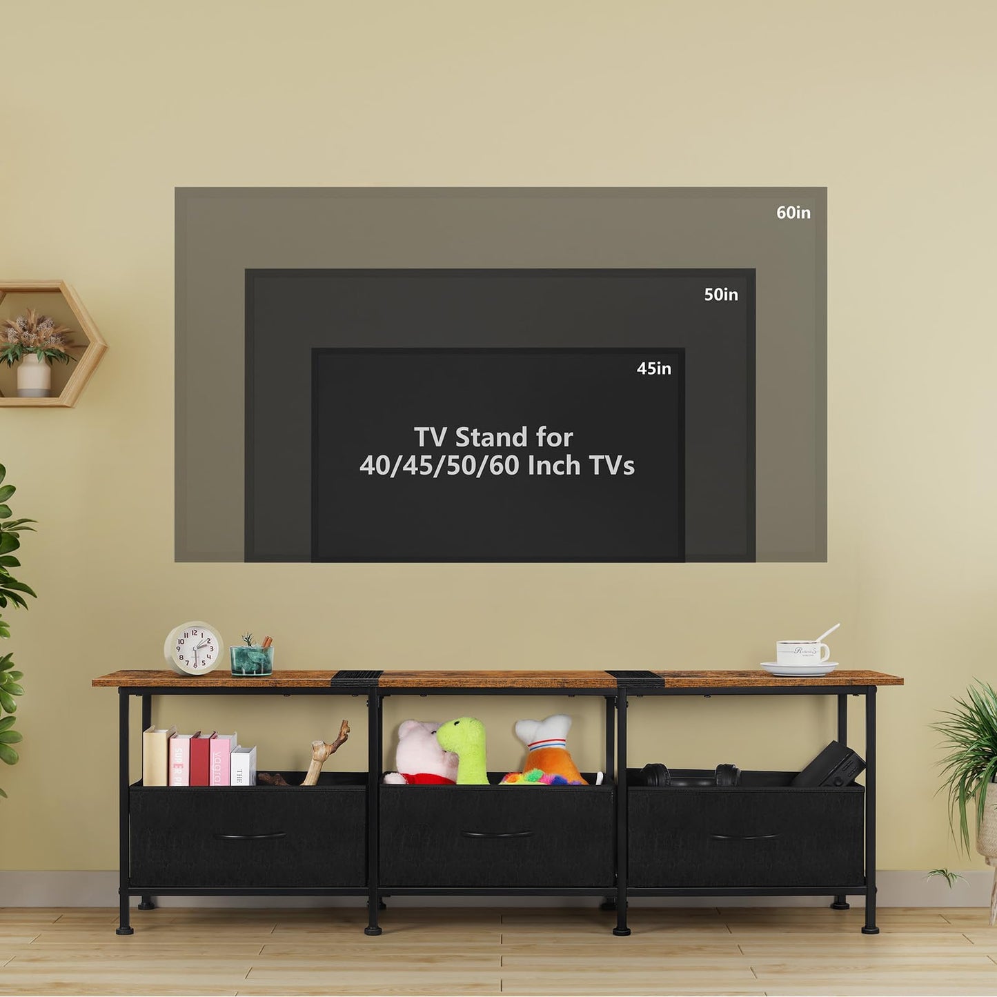 ETELI TV Stands for Living Room Entertainment Center with Fabric Dressers 50/55/60 inch Television Stands Tables TV Cabinet Console Table with Storage for Bedroom