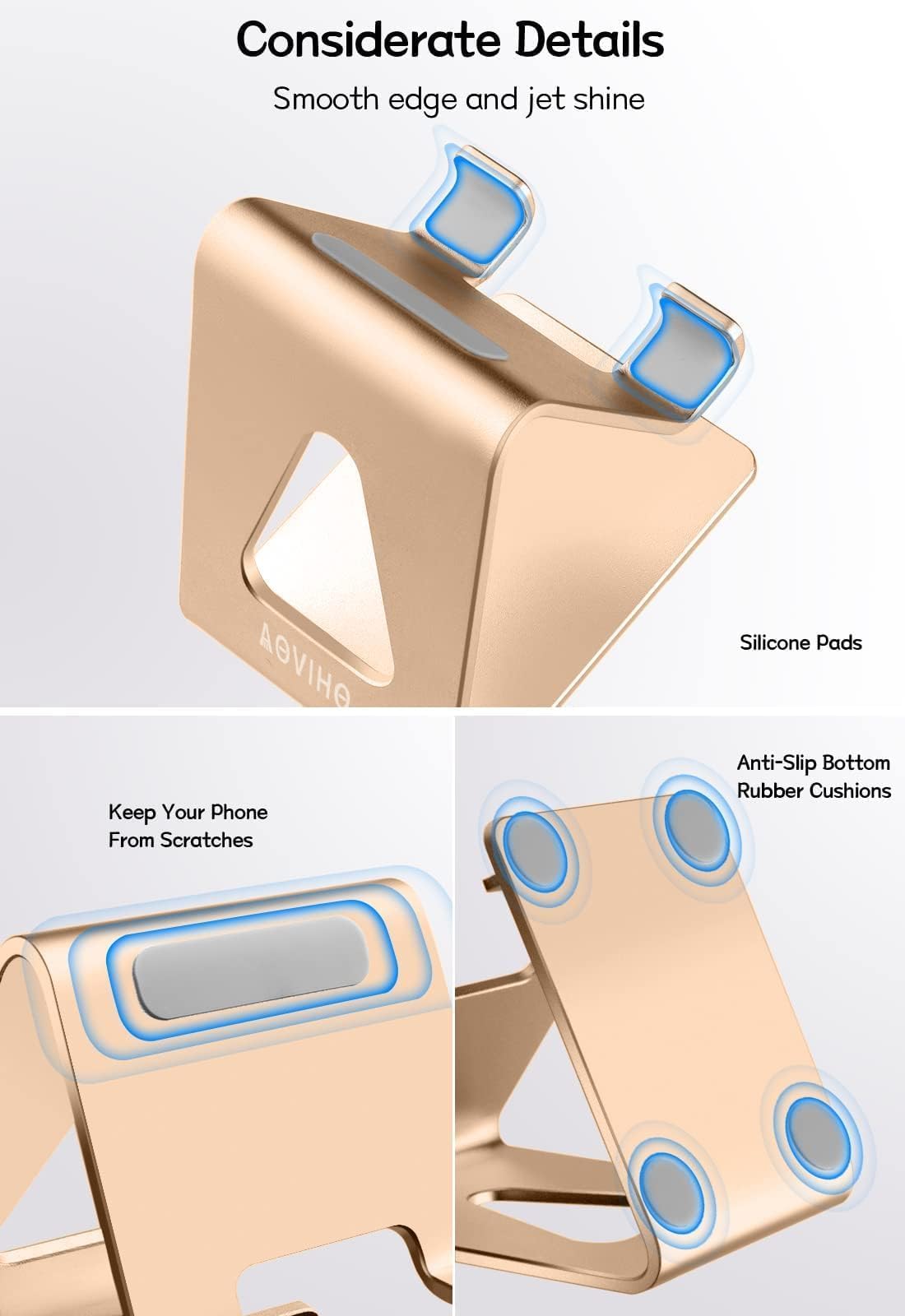 Aoviho Desk Cell Phone Stand Phone Holder, Aluminum Phone Cradle Dock for iPhone 15 14 13 12 pro Mini 11 X Xs max 8 7 6 6s Plus SE Samsung All Smart Phones, Rose Gold