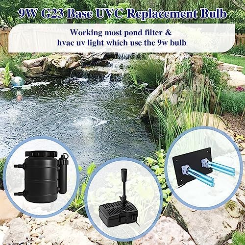 2 pcs 9 WATT UVC PL-S9/TUV G23 Base Replacement UV Light Bulb for Outdoor Pond Clarifier Compatible with JUP-01 UVE9 CF400 CF500 UVCP-9 UV Light for Aquarium