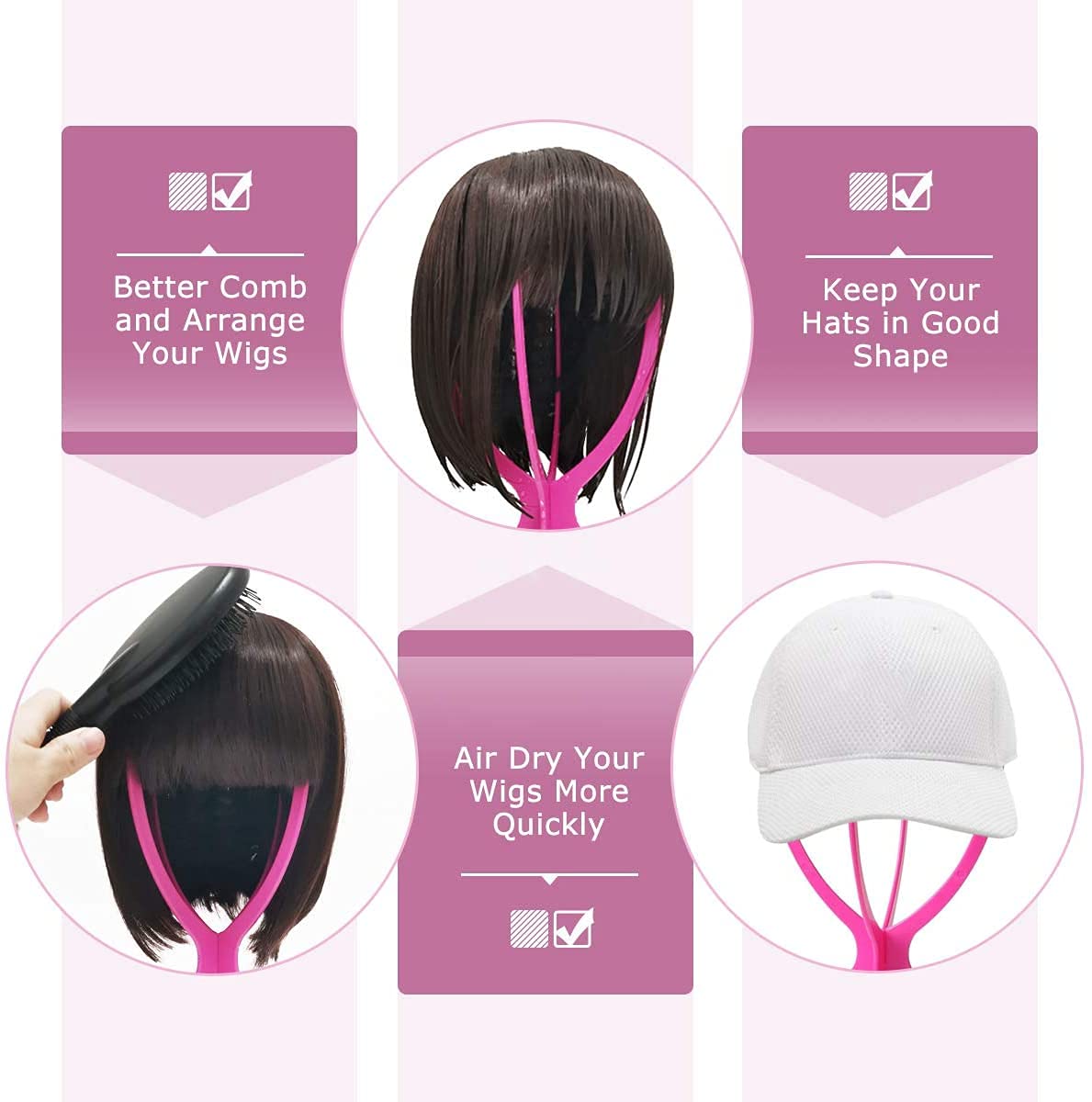 Dreamlover Wig Head Stand, Wig Holder, Hot Pink, 3 Packs