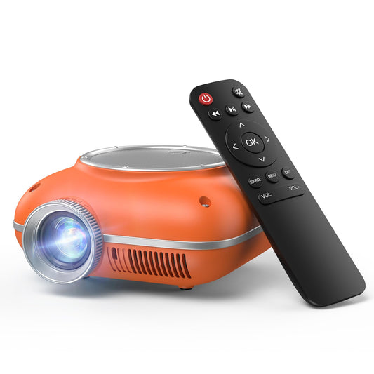 HOMPOW Mini Projector with Two -Way Bluetooth, Portable Projector for Home Theater Use, Support 1080P for Outdoor Projector/Movie Projector Compatible with HDMI, USB, Laptop, TV Stick (Orange)