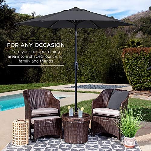Best Choice Products 7.5ft Heavy-Duty Round Outdoor Market Table Patio Umbrella w/Steel Pole, Push Button Tilt, Easy Crank Lift - Gray