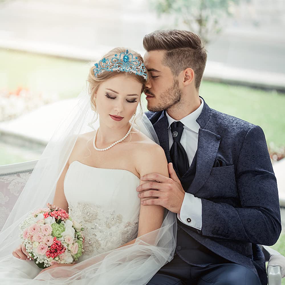 Didder Silver Tiaras and Crowns for Women, Blue Crystal Tiara Crowns For Women Girls Elegant Crown with Combs Princess Crown Tiara Birthday Crowns for Women Bridal Wedding Prom Birthday Party